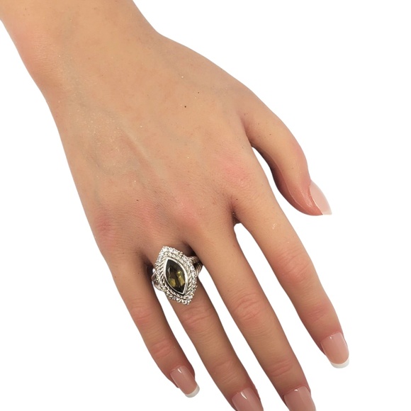 Judith Ripka Sterling Silver Marquise Quartz & CZ Ring Size 7 #21156 - Picture 12 of 13